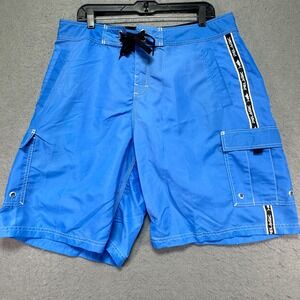 Pelagic Boardshorts Men Size 36X10 Blue Nylon Cargo Fishing Surf Swim Trunks